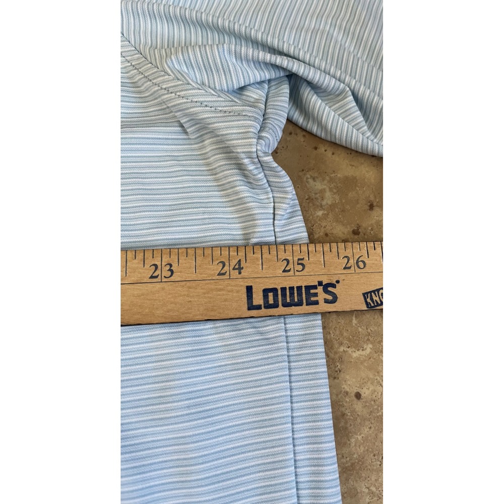 Peter Millar Featherweight UPF 50 Polo Mens XXL Blue White Stripe Tractor Logo - Picture 6 of 7